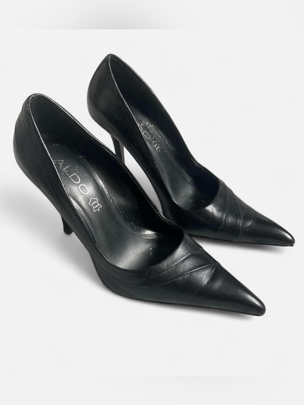 ALDO Black Leather Pointy Toe Stiletto Pumps
